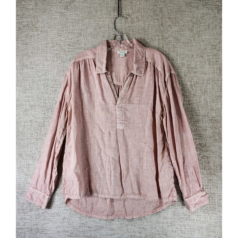 Sundance Long Sleeve Linen-Blend Pullover Blouse in Dusty Rose